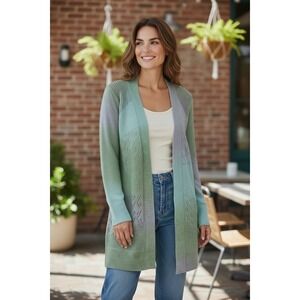 Spense Petite Ombre Pointelle Knit Open FrontCardigan Green Blue Purple XS/P NWT